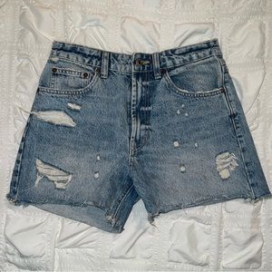 Zara high rise, ripped, straight cut and medium length jeans, size 2